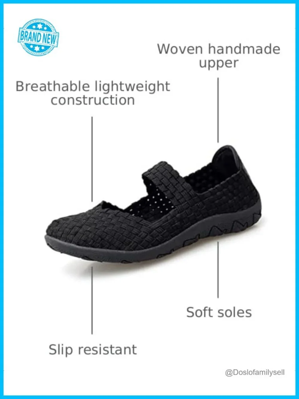 Women's Mary Jane Sneakers Woven Elastic Flats Lightweight Walking Shoes Work
